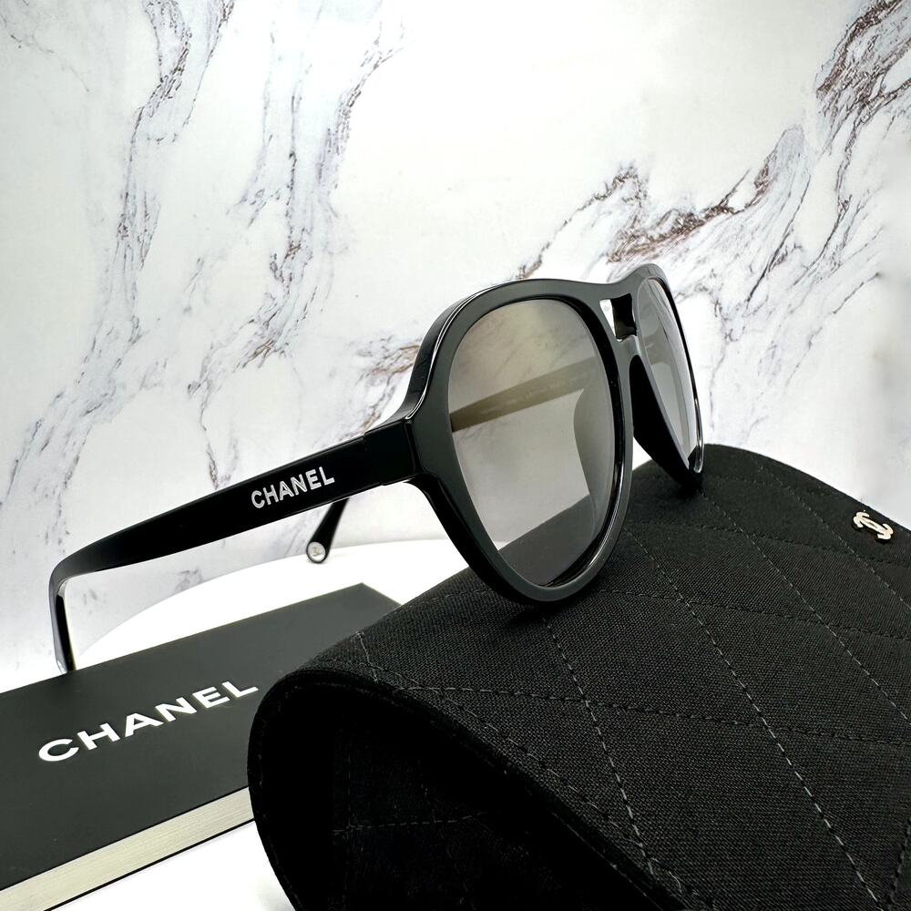 New CHANEL Sunglasses Black Polarized Lens Pilot Aviator 55mm - Picture 8 of 16